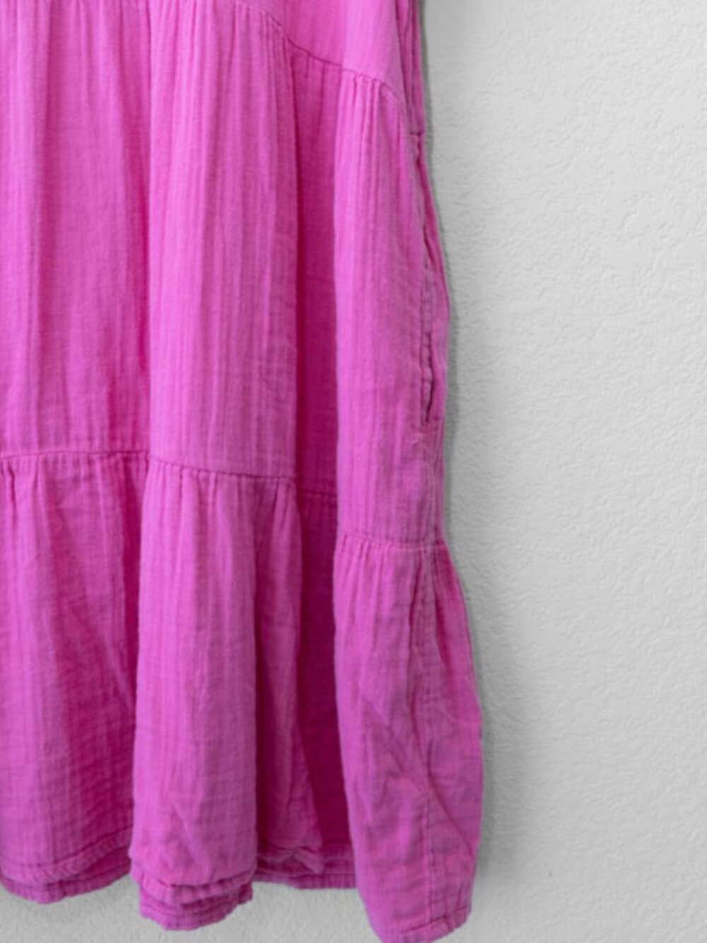Mud Pie Gauze Tiered Dress Womens S M Pink Cotton V Neck Pockets Cottagecore - Picture 7 of 13